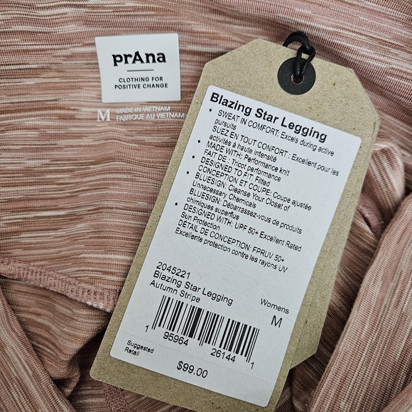 PrAna Blazing Star Athletic Leggings Autumn Stripe Mid Rise UV 50+ NWT Medium - Picture 8 of 10